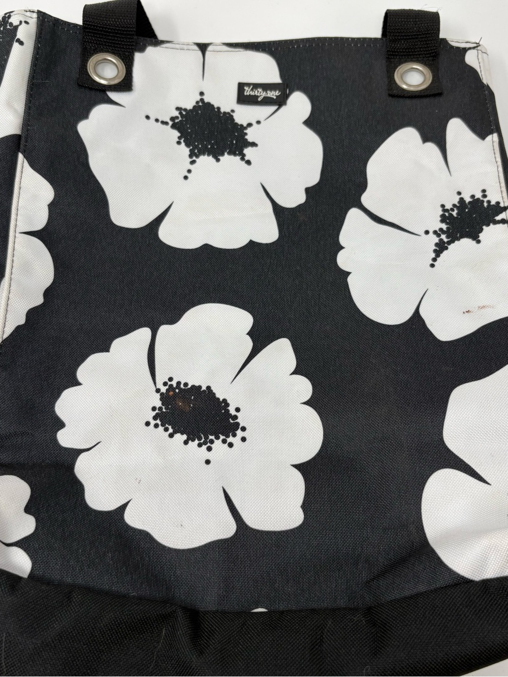 Thirty-One Tote Black White Zip Closure